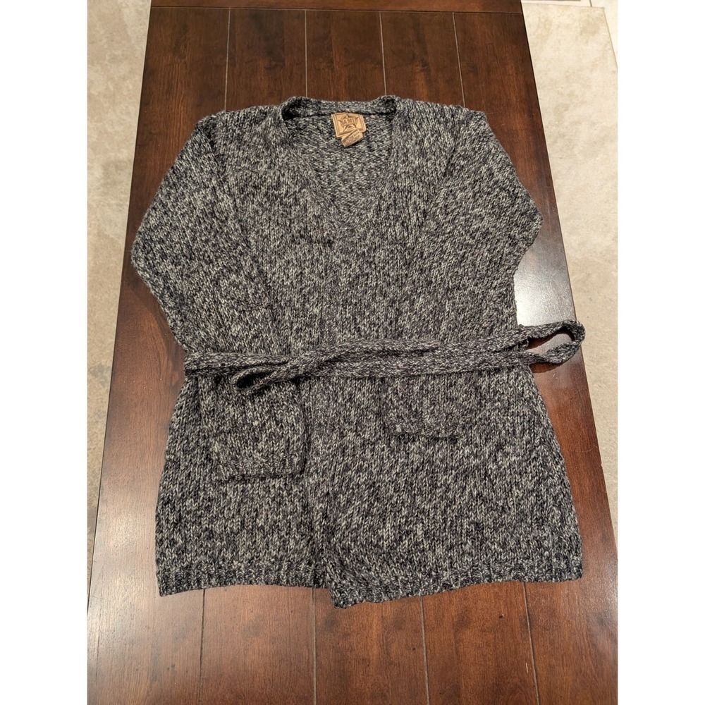 AMI women's black/white acrylic Cardigan sweater belted preowned sz. S